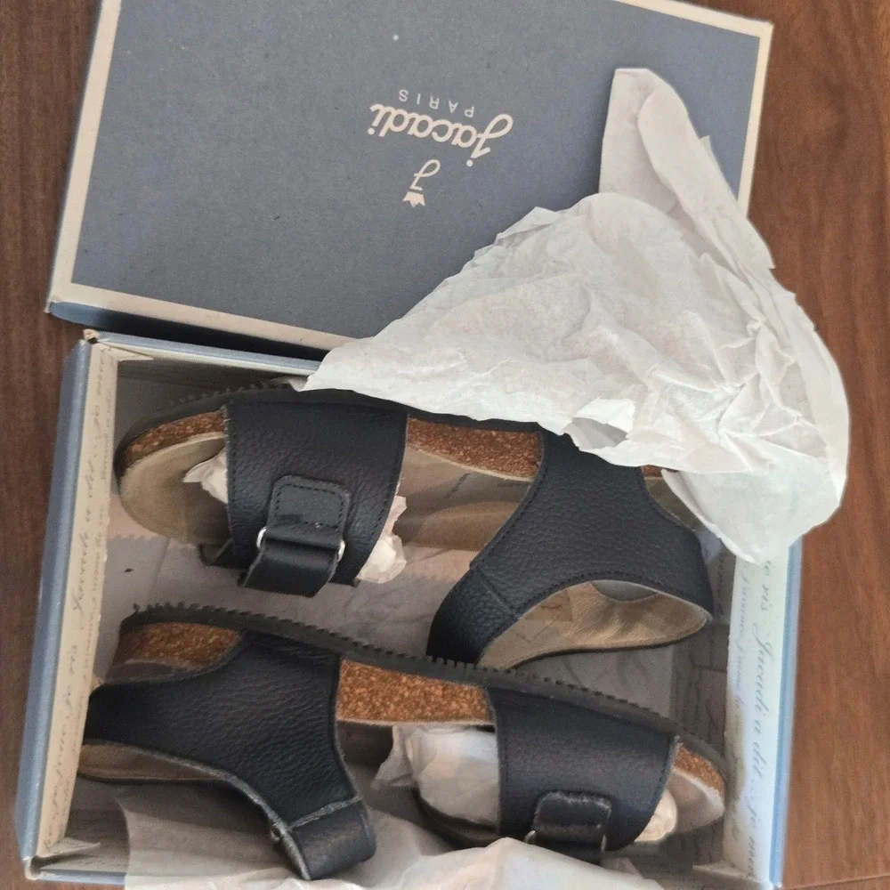 Jacadi Paris Foucault Navy Blue Leather Cork Footbed Sandals Kids Size 31 EU